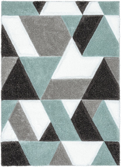 Holland Modern Geometric Light Blue 3D Textured Thick & Soft Shag Rug