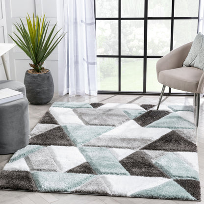 Holland Modern Geometric Light Blue 3D Textured Thick & Soft Shag Rug