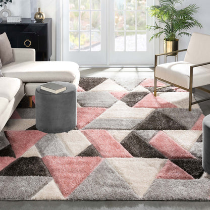 Holland Modern Geometric Blush 3D Textured Thick & Soft Shag Rug