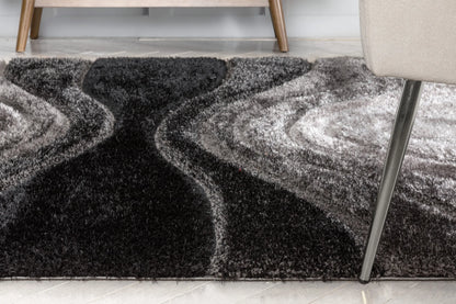 Luz Modern Geometric Black 3D Textured Thick & Soft Shag Rug Well Woven