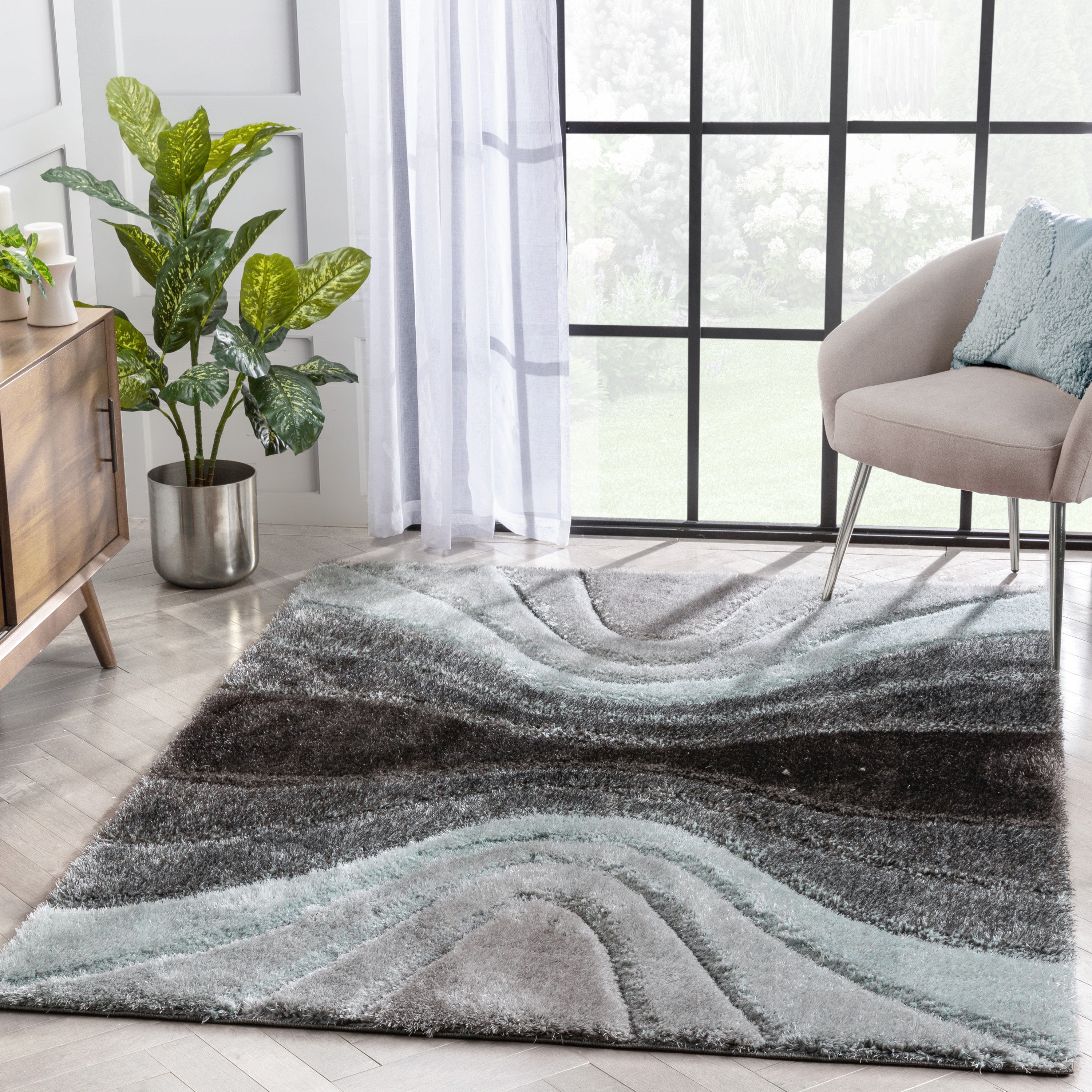 Luz Modern Geometric Light Blue 3D Textured Thick & Soft Shag Rug