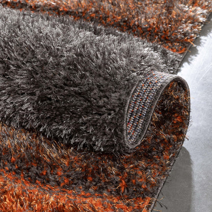 Luz Modern Geometric Grey Orange 3D Textured Thick & Soft Shag Rug