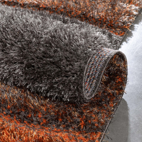 Luz Modern Geometric Grey Orange 3D Textured Thick & Soft Shag Rug