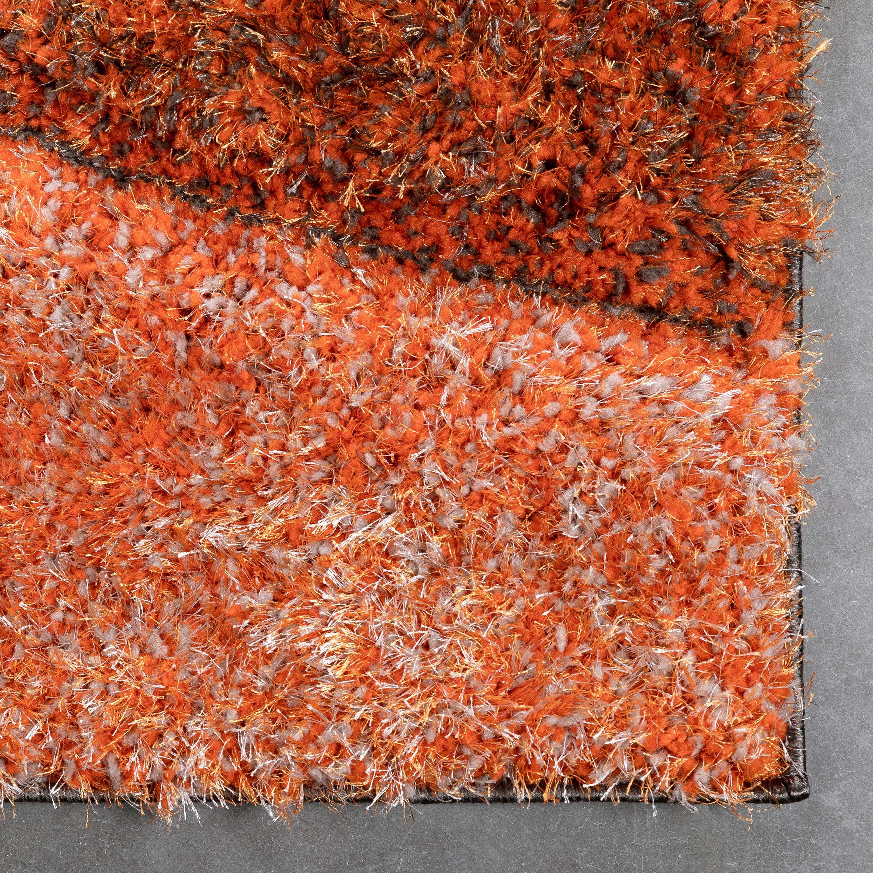 Luz Modern Geometric Grey Orange 3D Textured Thick & Soft Shag Rug