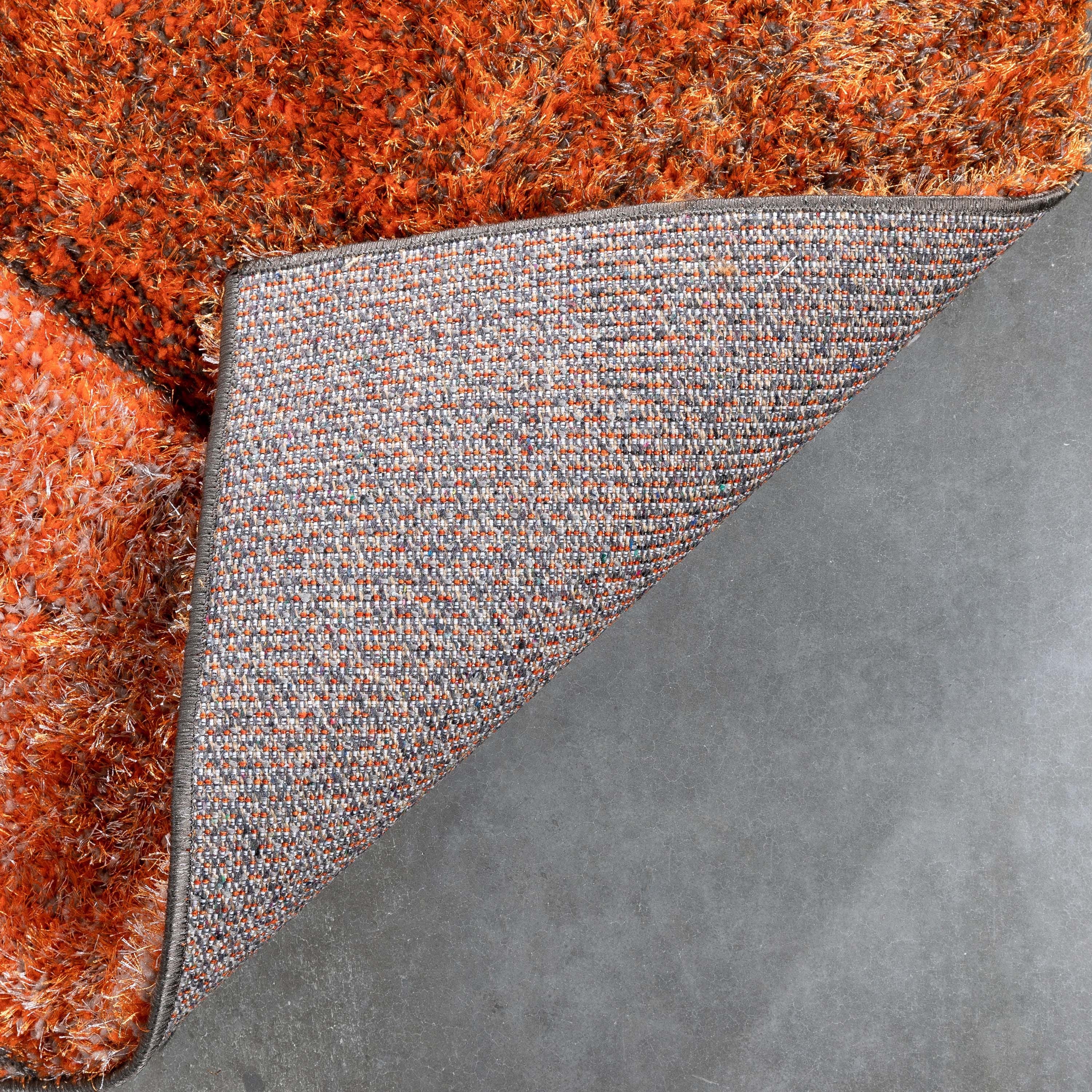 Luz Modern Geometric Grey Orange 3D Textured Thick & Soft Shag Rug