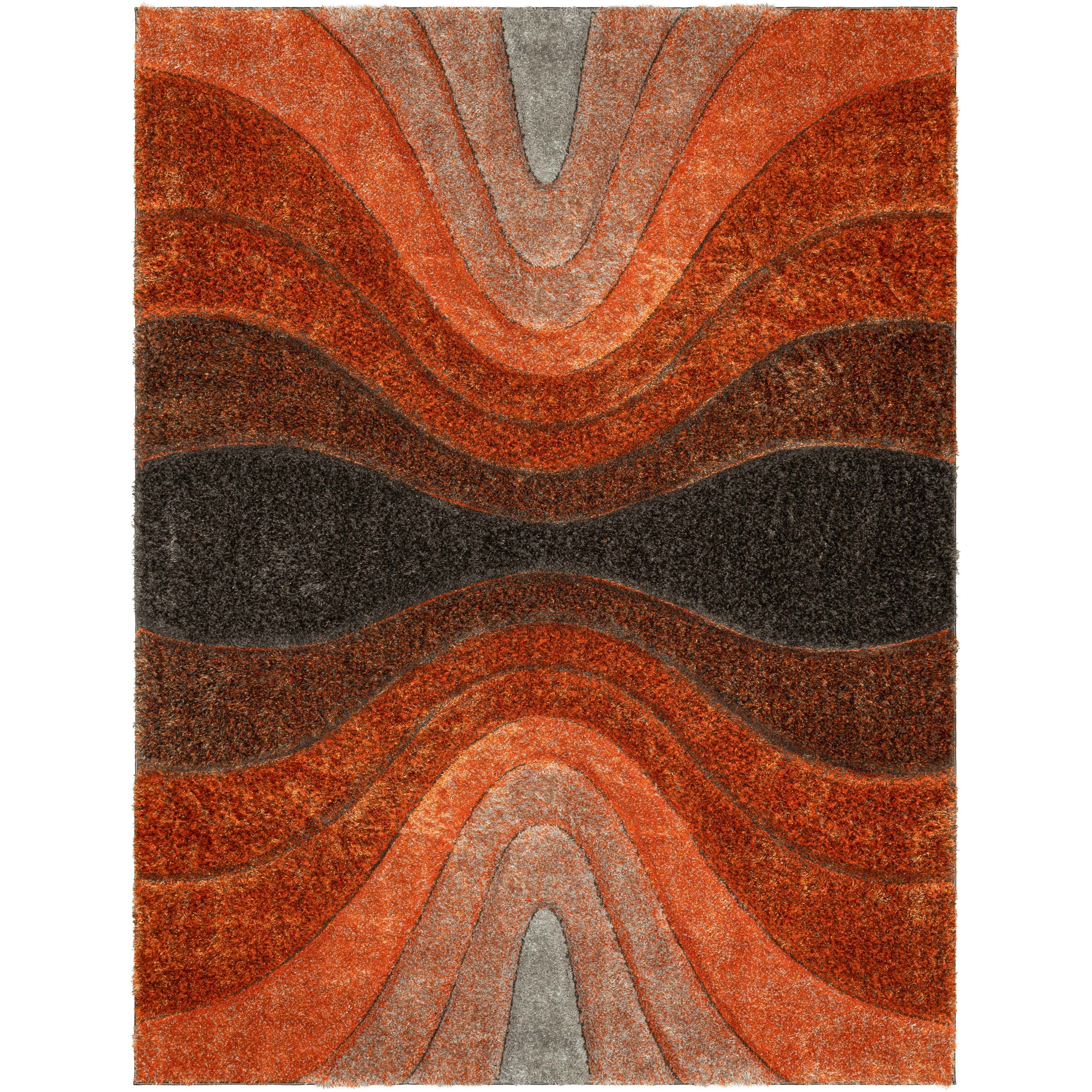 Luz Modern Geometric Grey Orange 3D Textured Thick & Soft Shag Rug