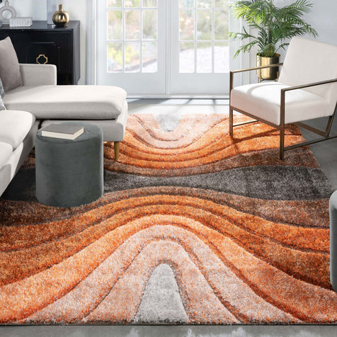 Stylish Abstract Rug Orange Industrial Rug Polyester Washable Anti-Slip  Backing Area Rug for Living Room
