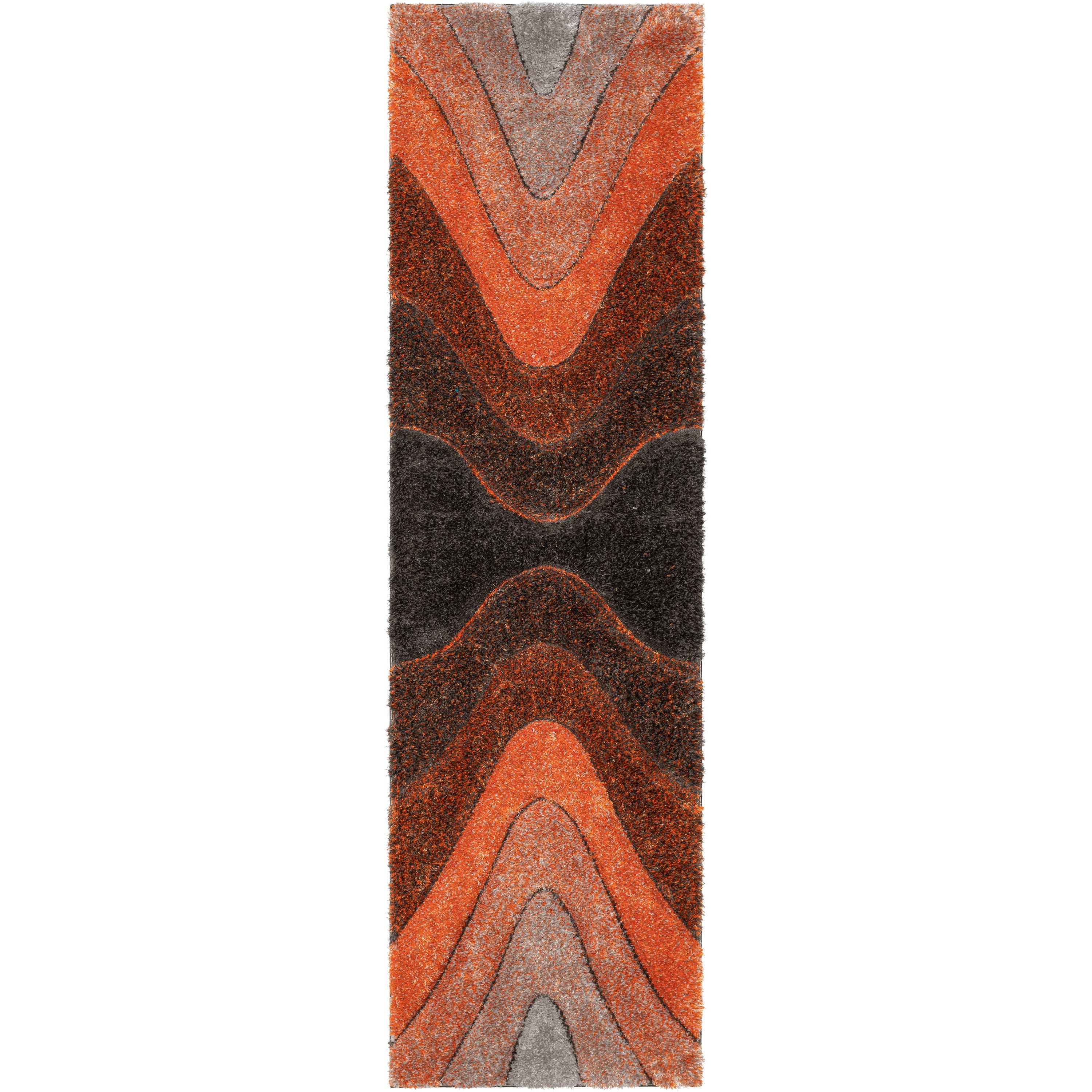 Luz Modern Geometric Grey Orange 3D Textured Thick & Soft Shag Rug