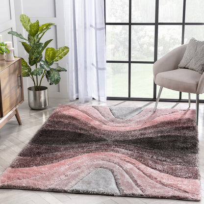 Luz Modern Geometric Blush 3D Textured Thick & Soft Shag Rug