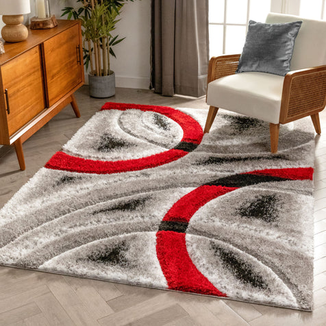 Oahu Red Modern Geometric 3D Textured Shag Rug