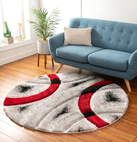 Oahu Red Modern Geometric 3D Textured Shag Rug