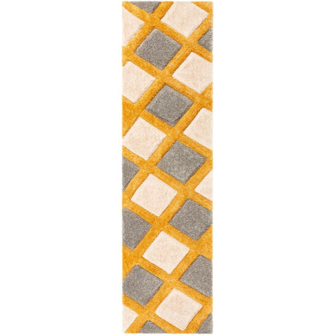 Posh Yellow Modern Geometric 3D Textured Shag Rug By Chill Rugs