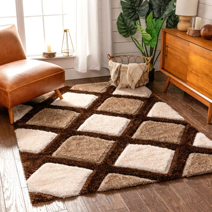 Posh Brown Modern Geometric 3D Textured Shag Rug By Chill Rugs