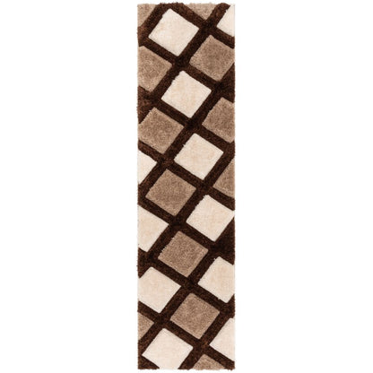 Posh Brown Modern Geometric 3D Textured Shag Rug By Chill Rugs