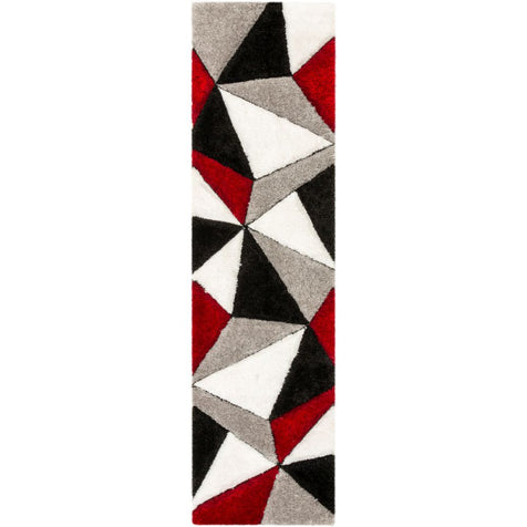 Venice Red Modern Geometric 3D Textured Shag Rug