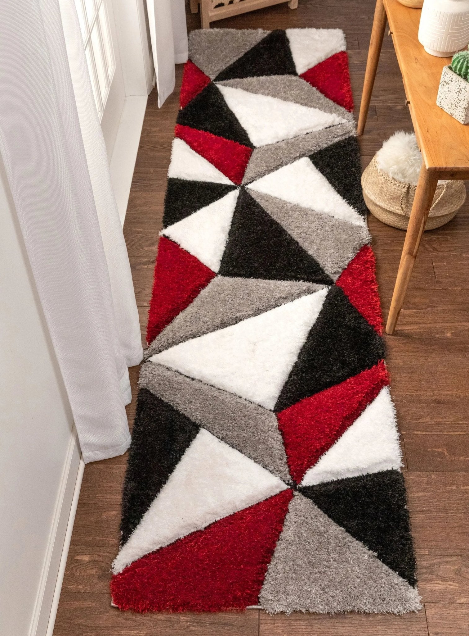Venice Red Modern Geometric 3D Textured Shag Rug Well Woven