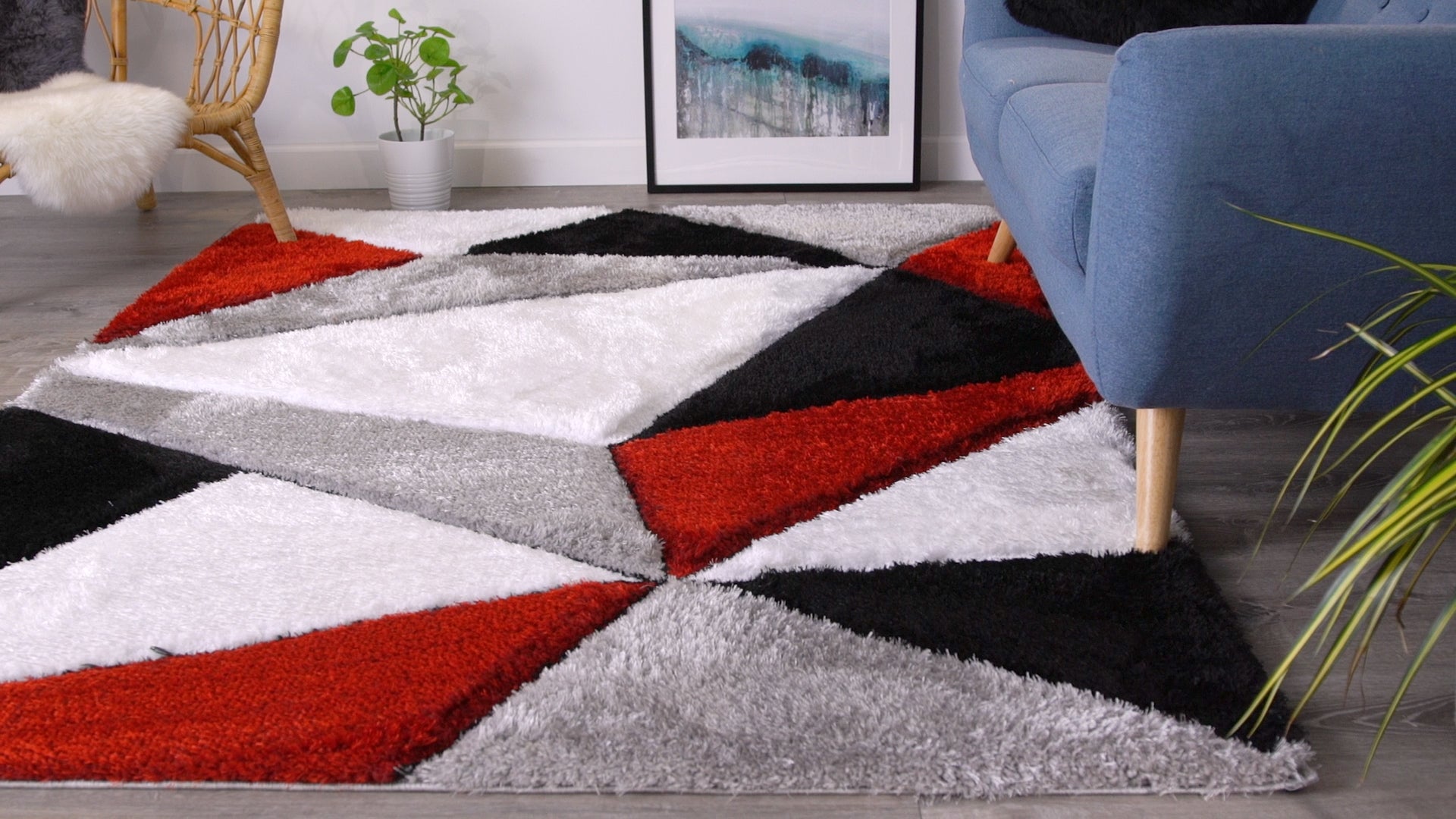 Venice Red Modern Geometric 3D Textured Shag Rug