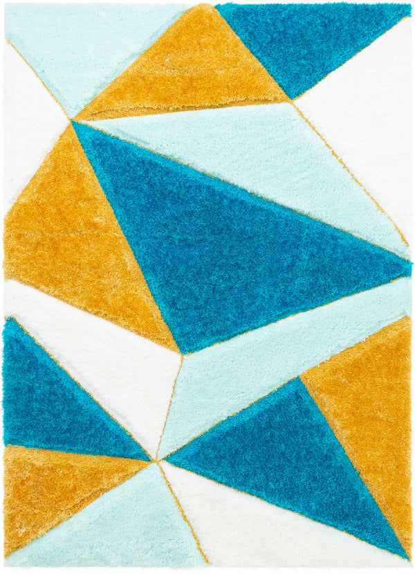 Venice Blue Modern Geometric 3D Textured Shag Rug