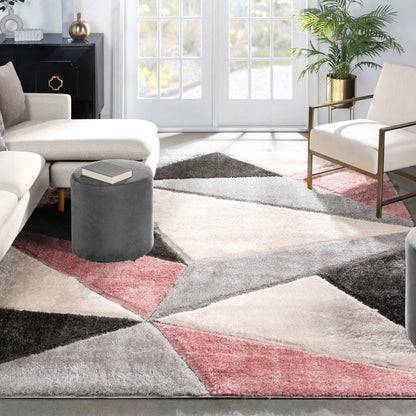 Venice Blush Modern Geometric 3D Textured Shag Rug