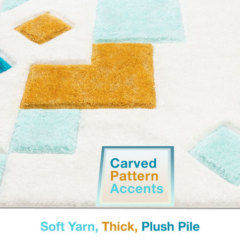 Teahupo Blue Modern Geometric 3D Textured Shag Rug