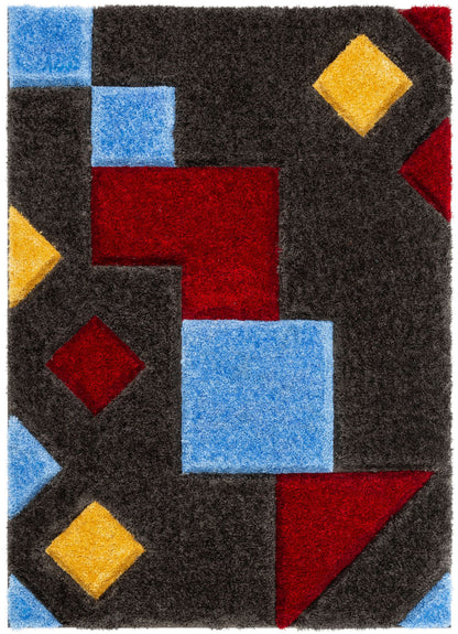 Teahupo Black Modern Geometric 3D Textured Shag Rug By Chill Rugs