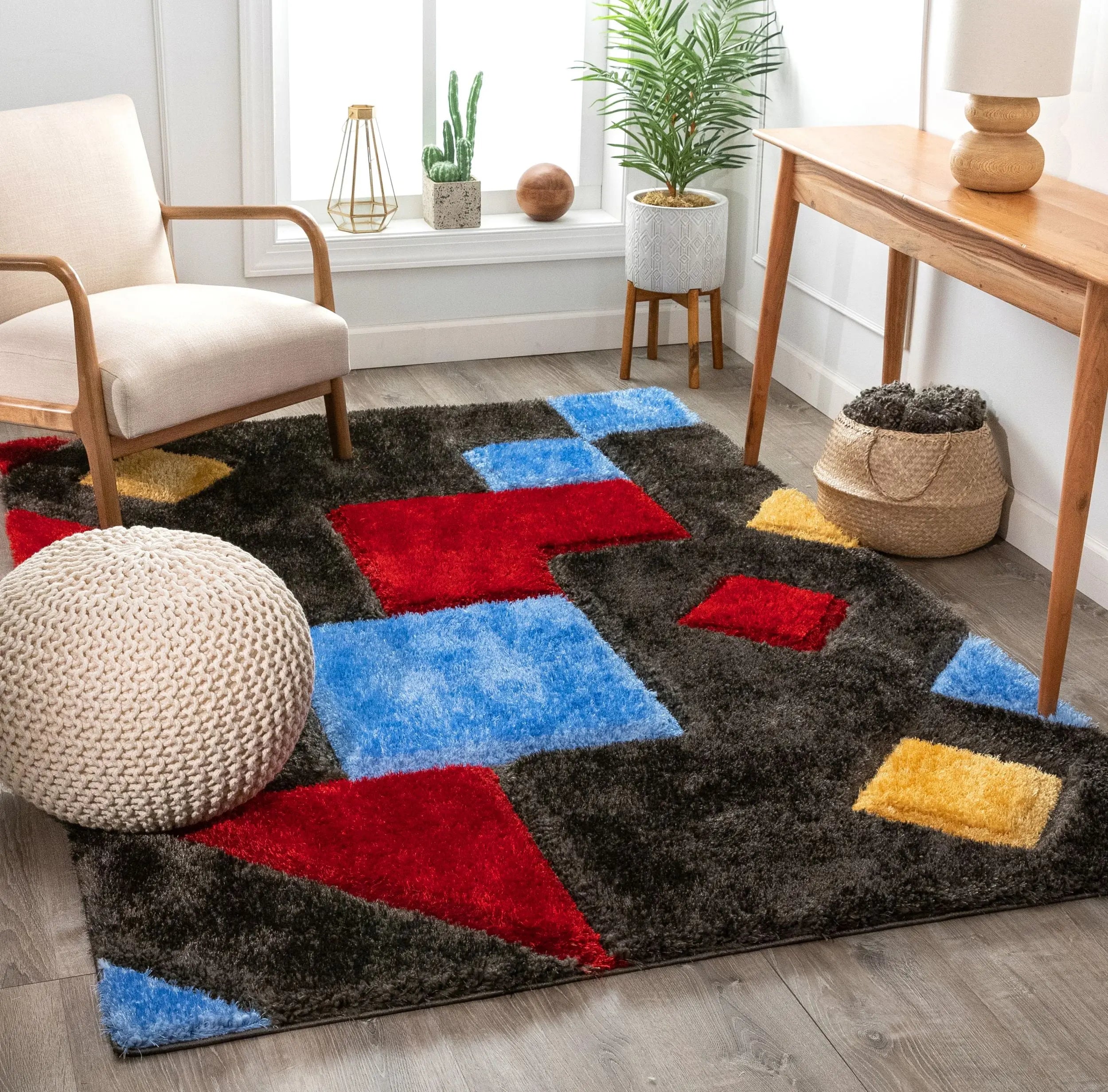 Teahupo Black Modern Geometric 3D Textured Shag Rug By Chill Rugs Well Woven