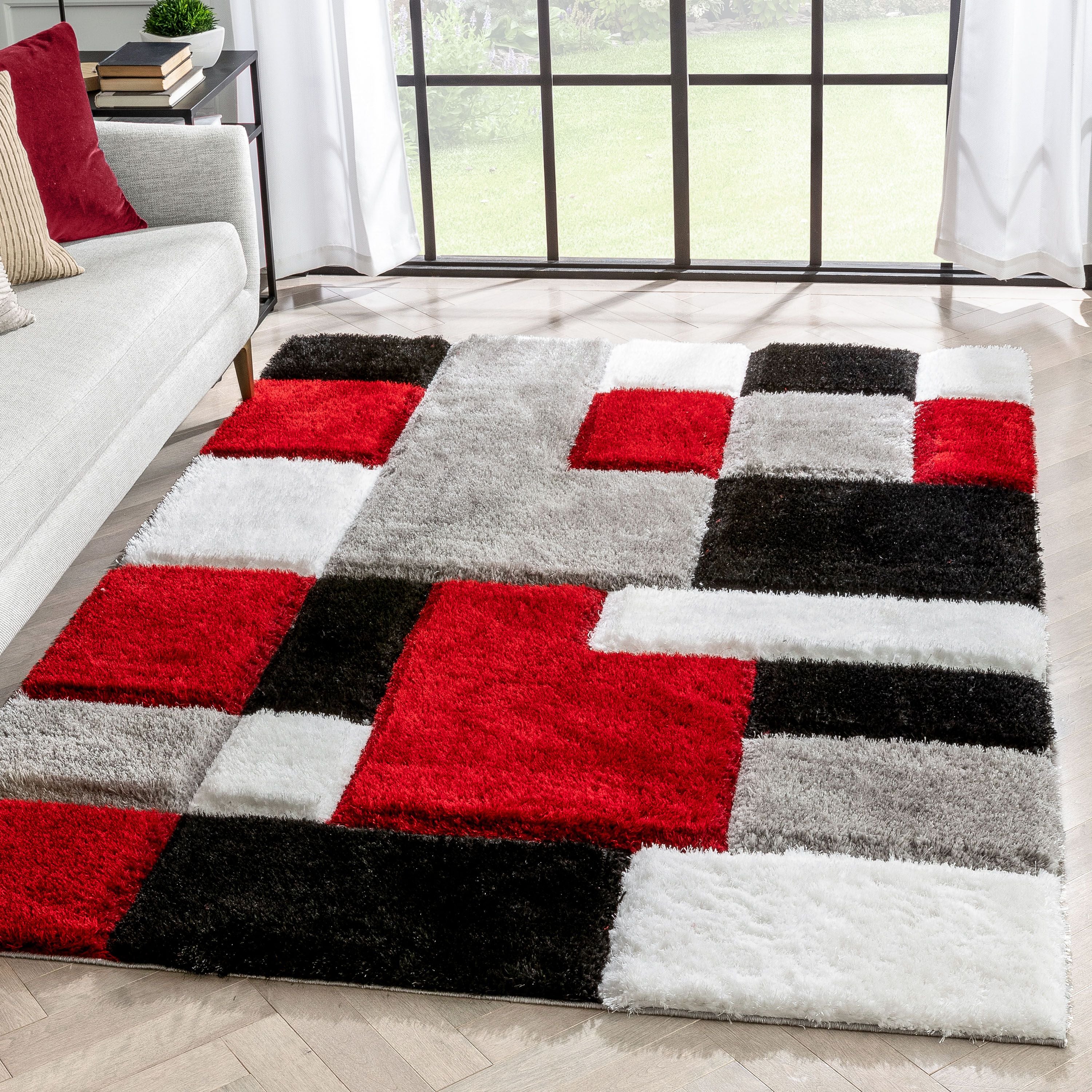 Escondido Red Modern Geometric 3D Textured Shag Rug