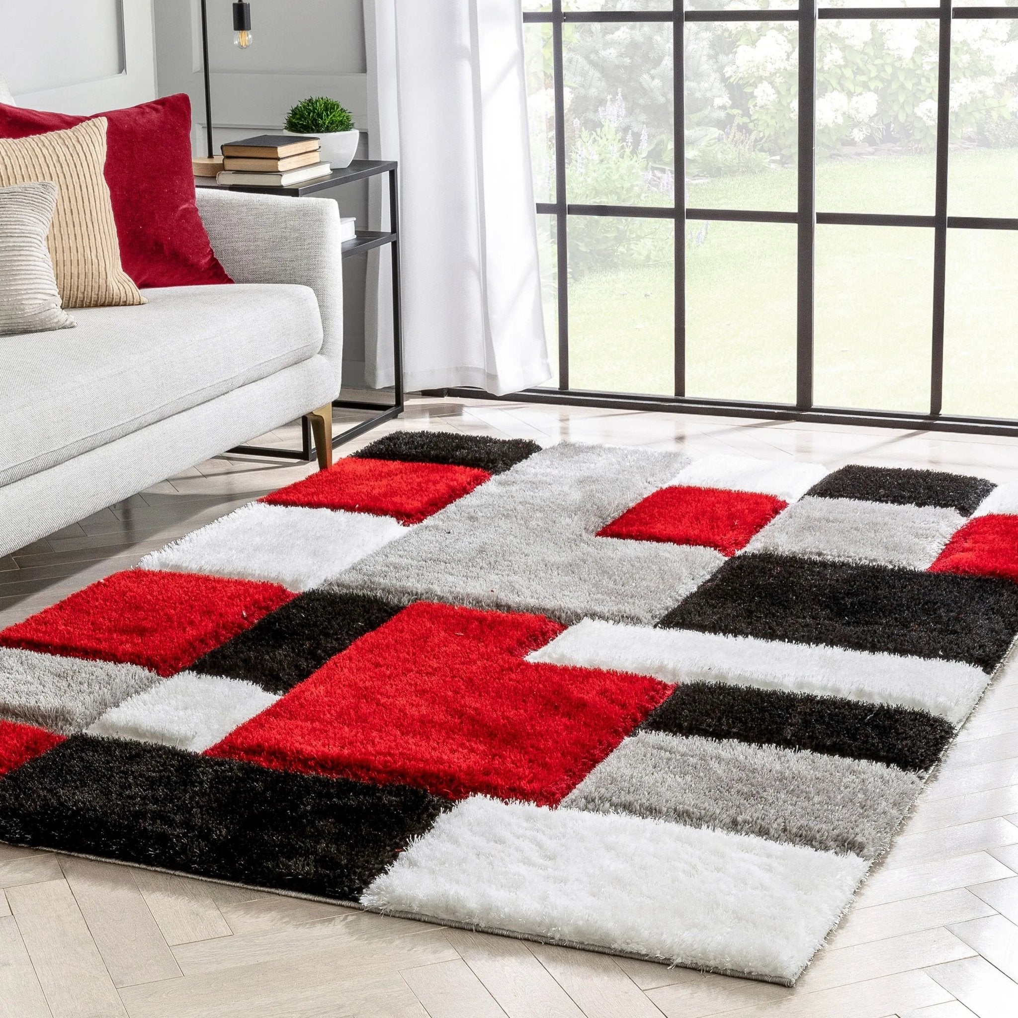 Escondido Red Modern Geometric 3D Textured Shag Rug Well Woven