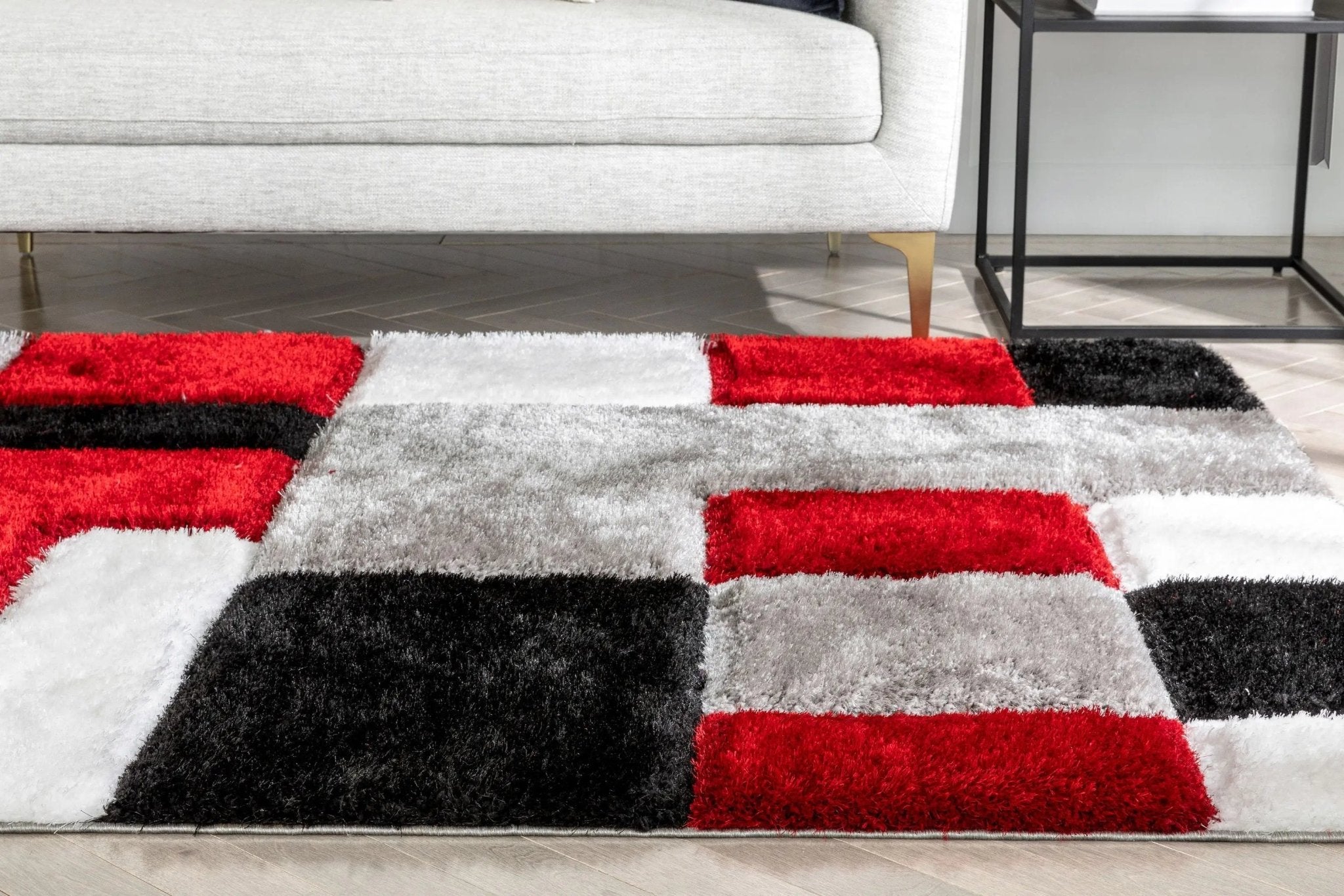 Escondido Red Modern Geometric 3D Textured Shag Rug Well Woven