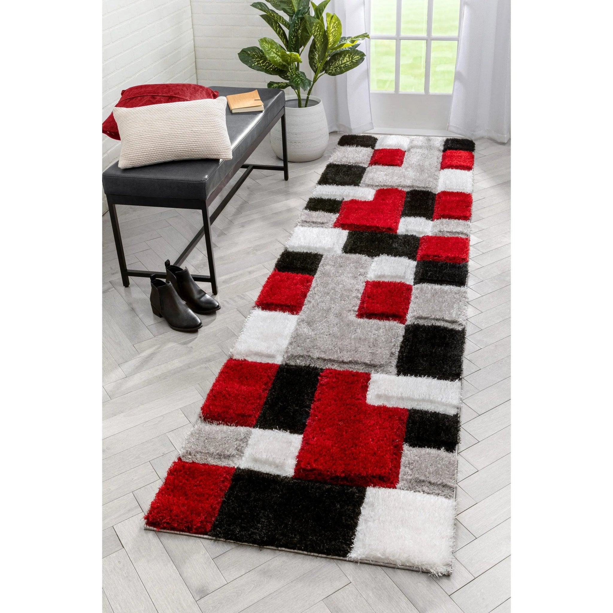 Escondido Red Modern Geometric 3D Textured Shag Rug Well Woven