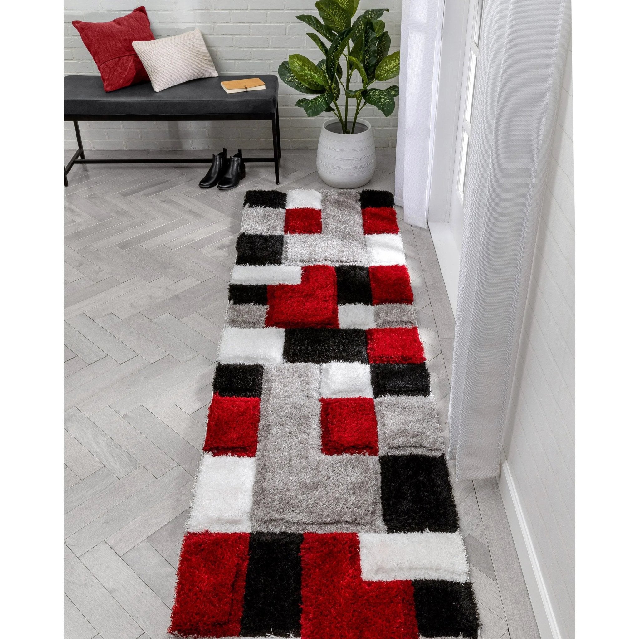 Escondido Red Modern Geometric 3D Textured Shag Rug Well Woven
