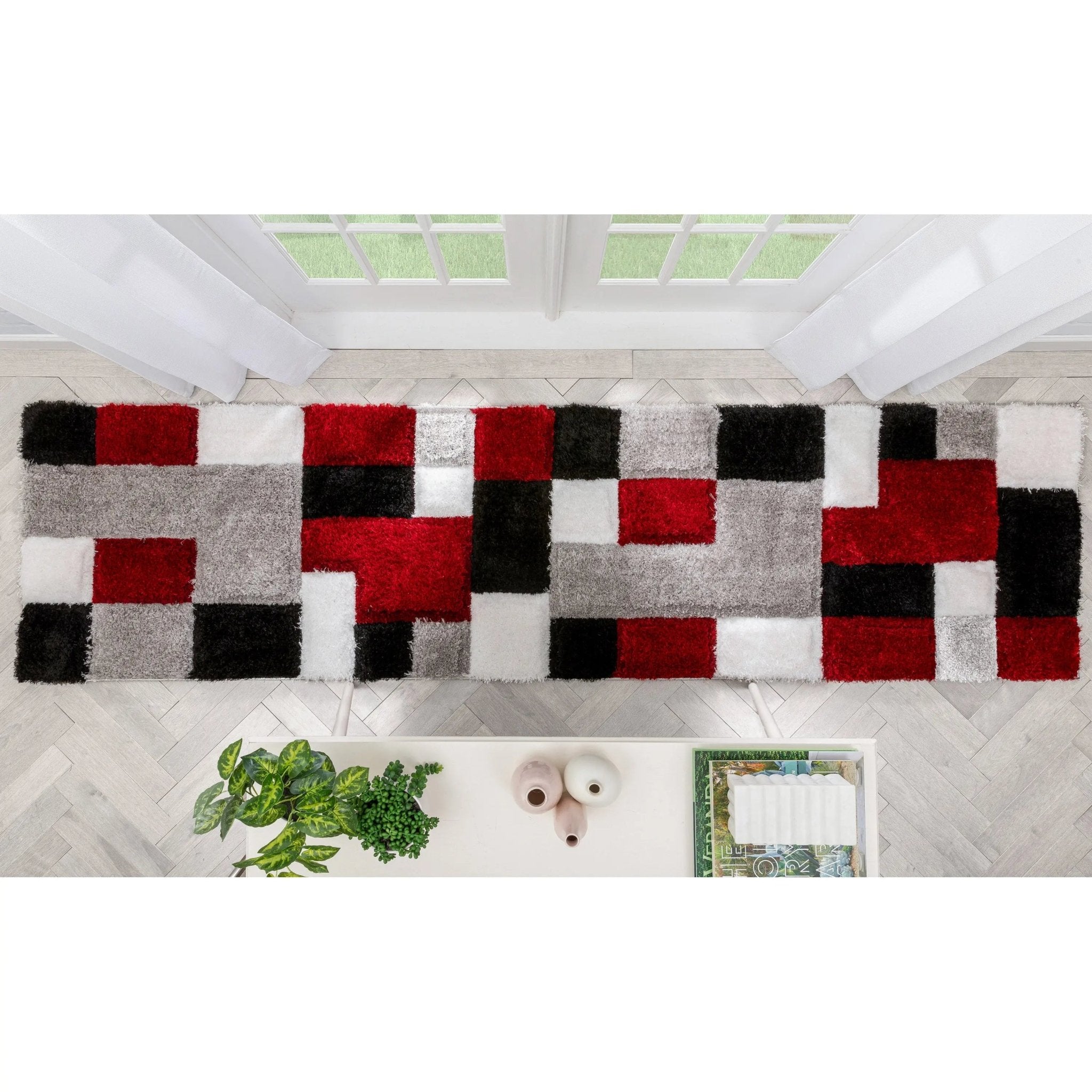 Escondido Red Modern Geometric 3D Textured Shag Rug Well Woven