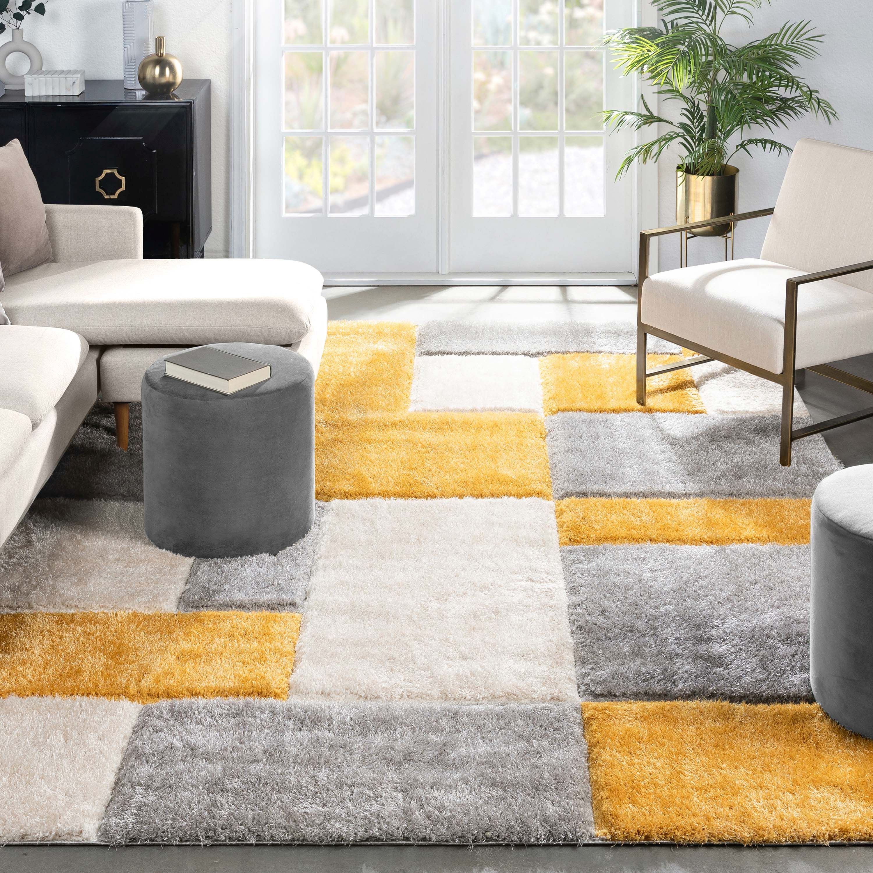 Escondido Yellow Modern Geometric 3D Textured Shag Rug By Chill Rugs