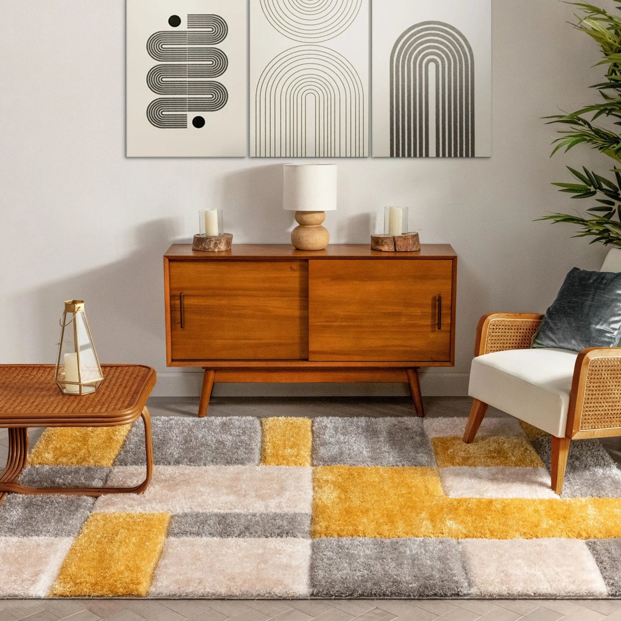 Escondido Yellow Modern Geometric 3D Textured Shag Rug By Chill Rugs Well Woven