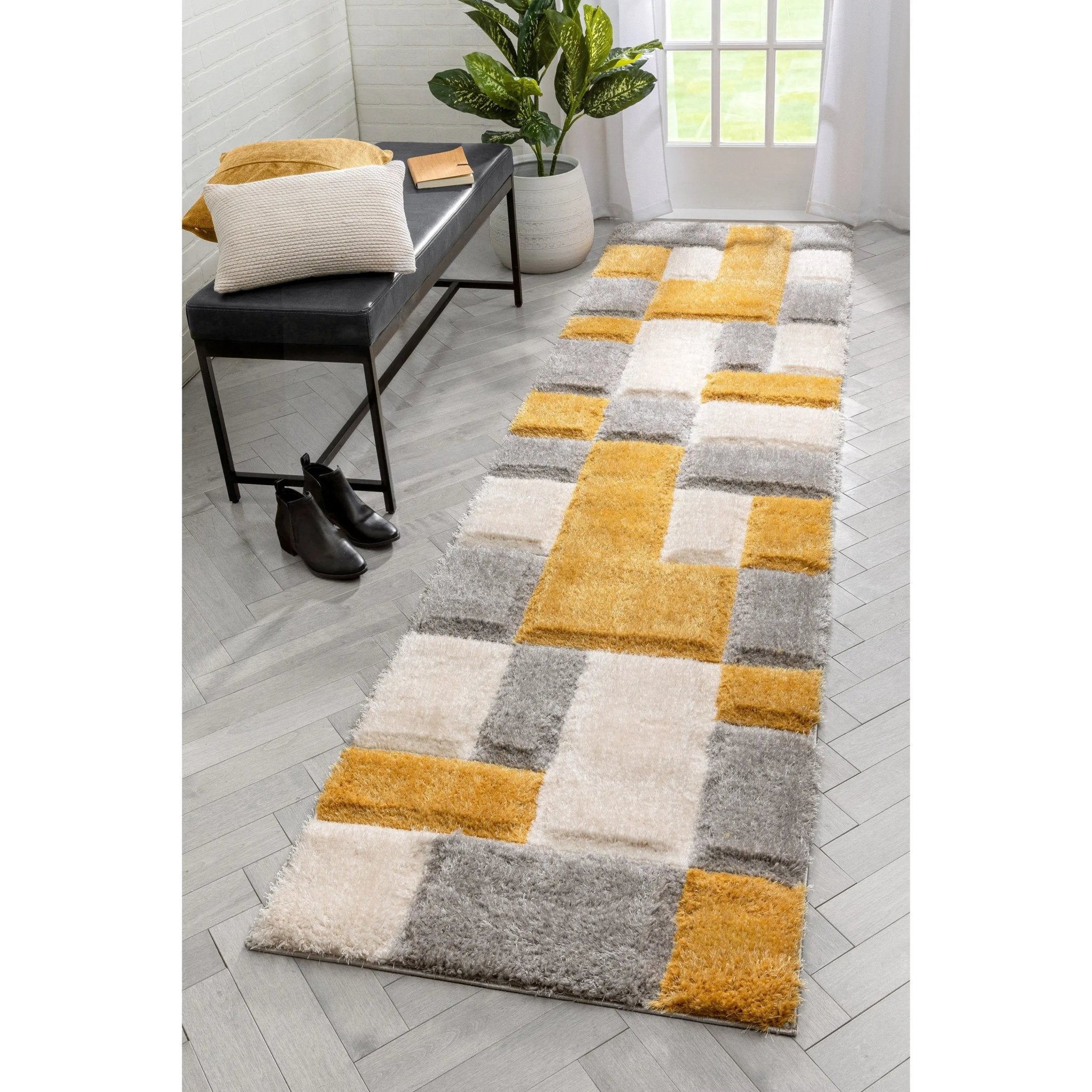 Escondido Yellow Modern Geometric 3D Textured Shag Rug By Chill Rugs Well Woven