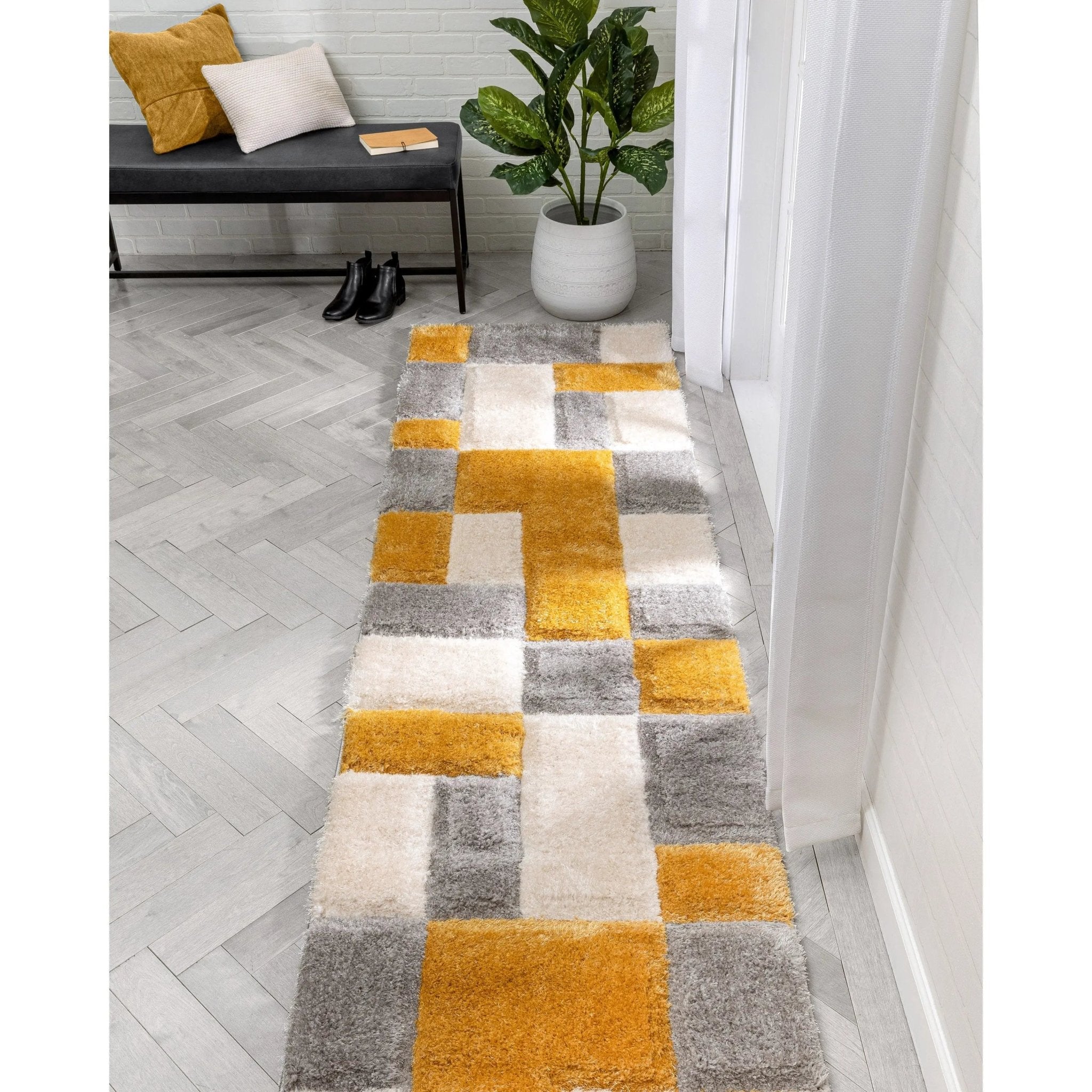 Escondido Yellow Modern Geometric 3D Textured Shag Rug By Chill Rugs Well Woven