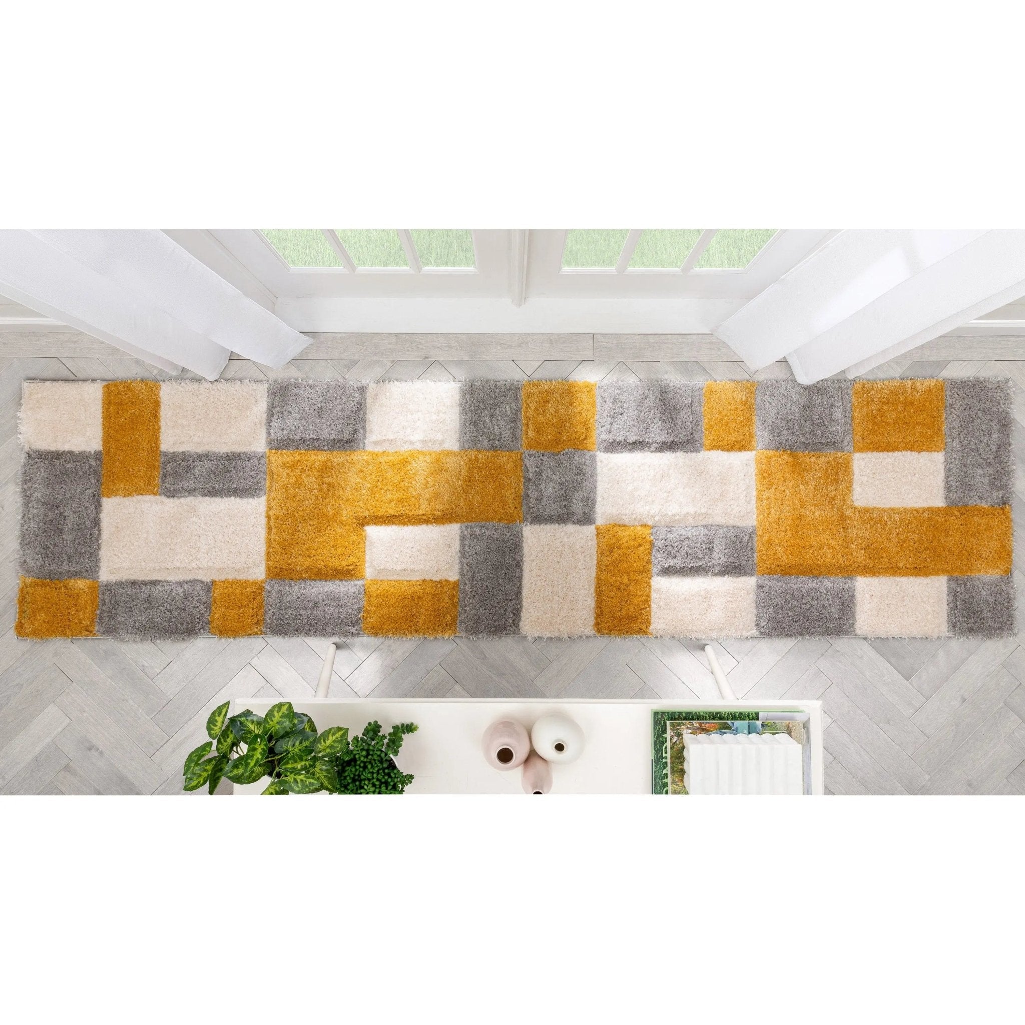 Escondido Yellow Modern Geometric 3D Textured Shag Rug By Chill Rugs Well Woven