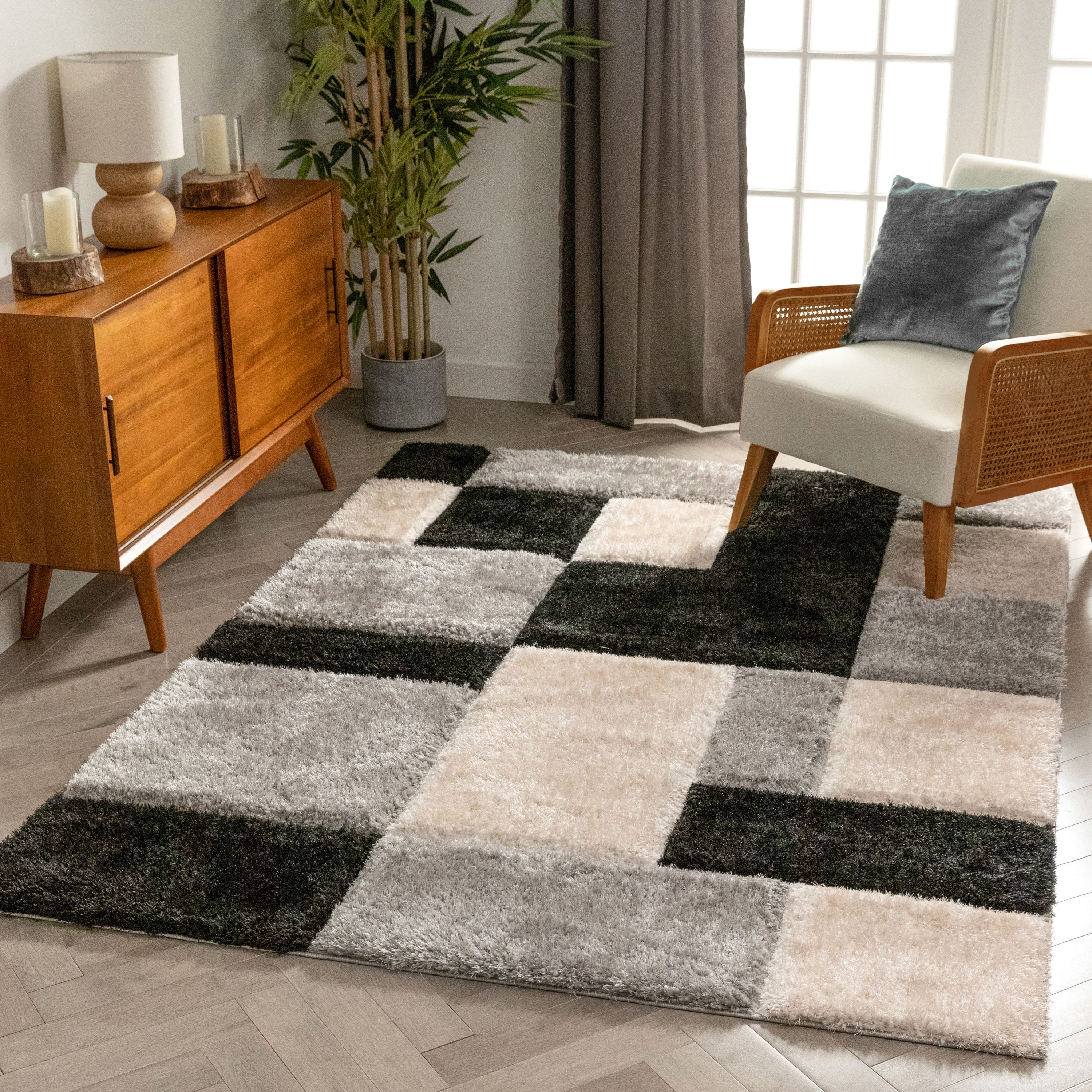 Escondido Black Modern Geometric 3D Textured Shag Rug