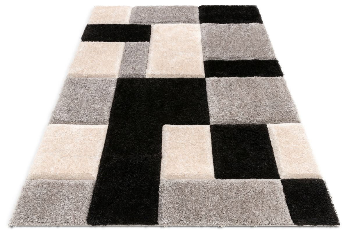 Escondido Black Modern Geometric 3D Textured Shag Rug