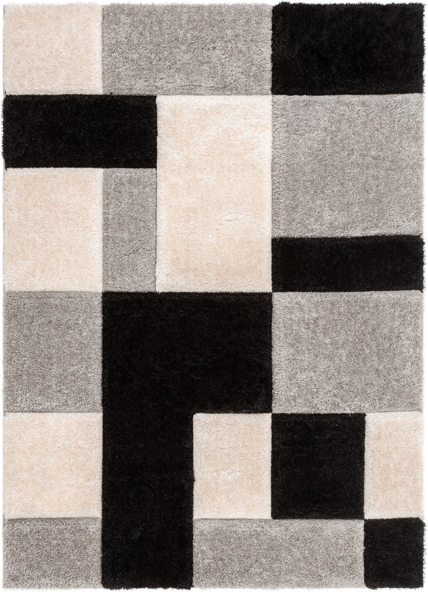 Escondido Black Modern Geometric 3D Textured Shag Rug