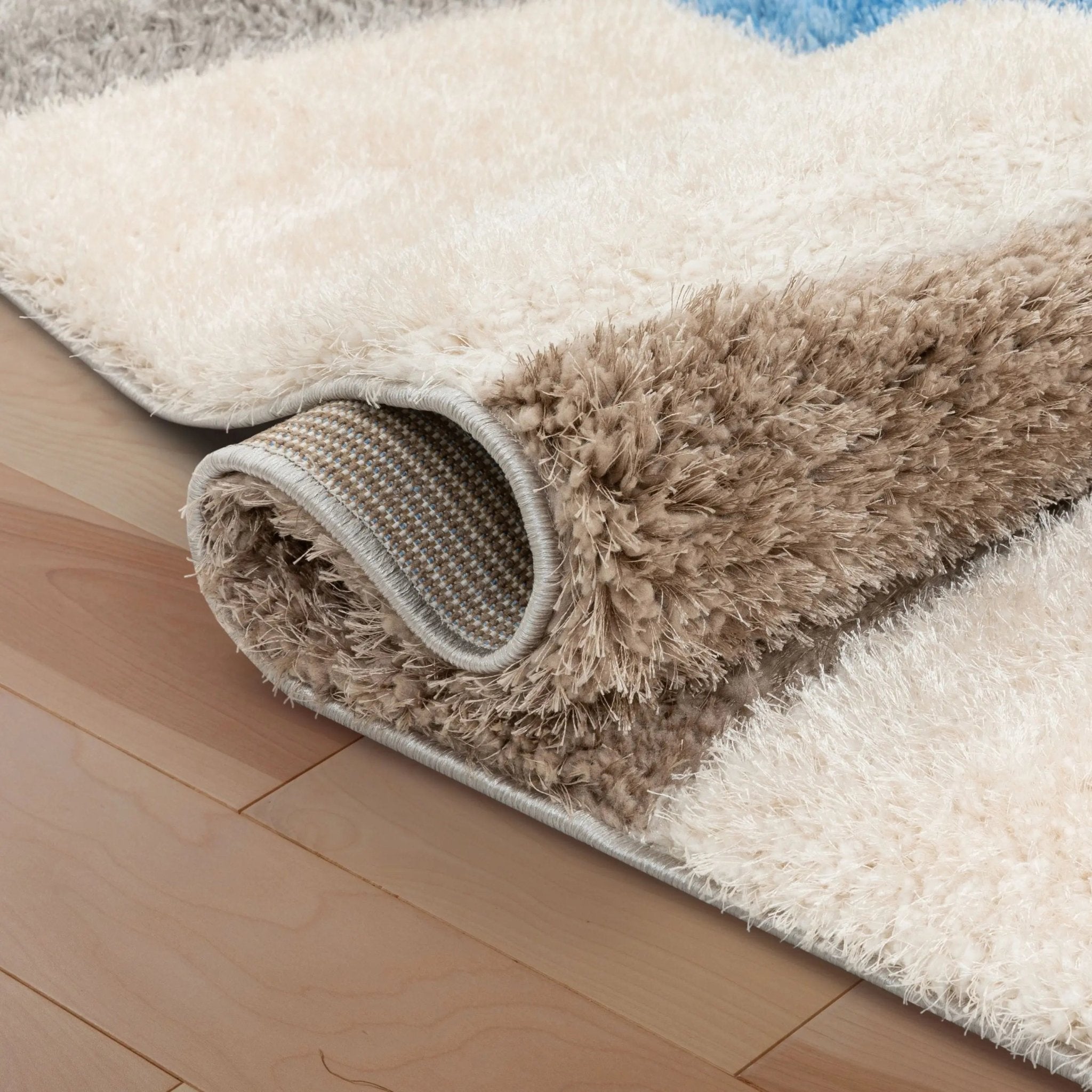 Escondido  Modern Geometric Boxes Shag Light Blue 3D Textured Thick & Soft Shag Rug Well Woven