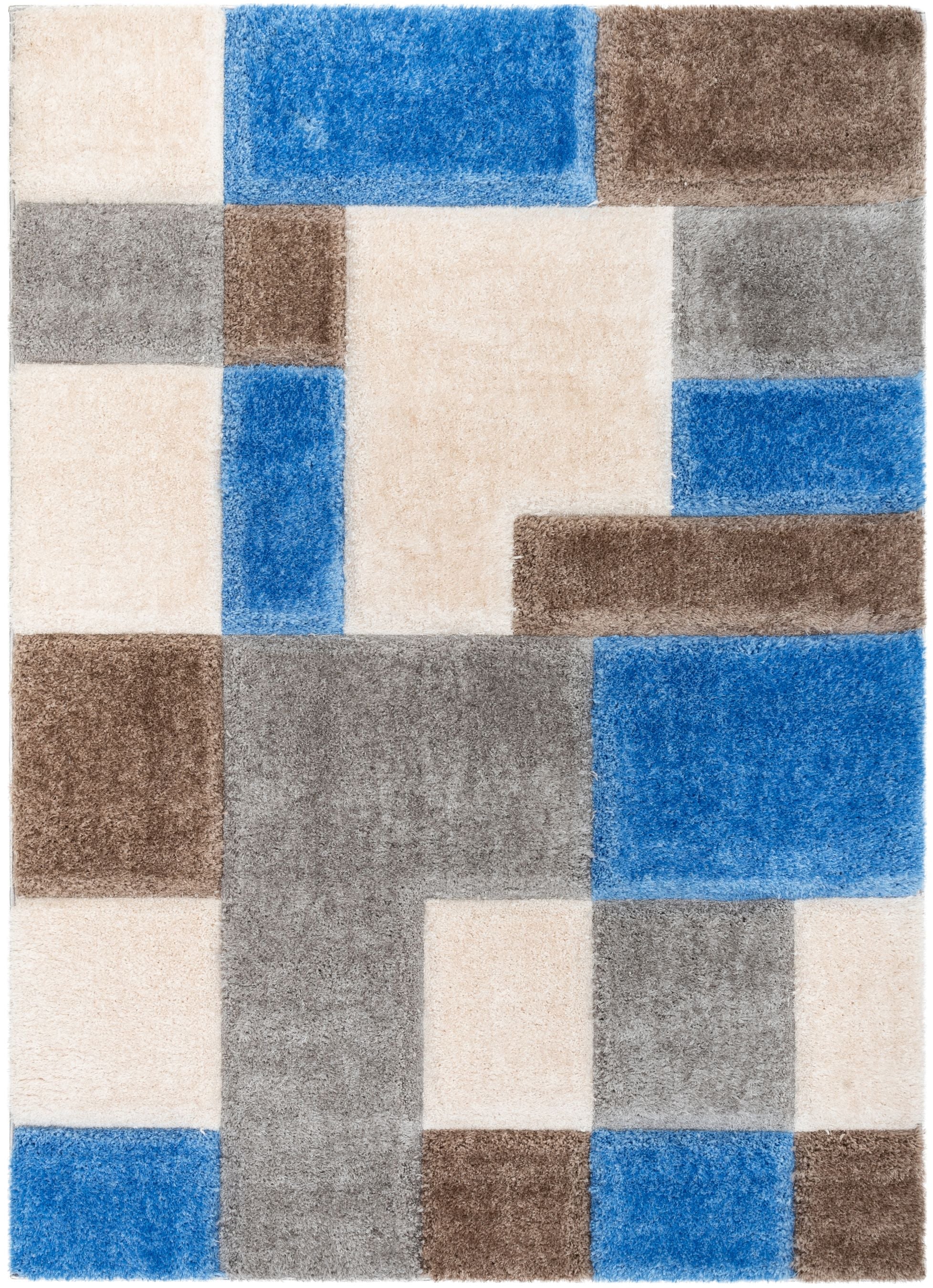 Escondido  Modern Geometric Boxes Shag Light Blue 3D Textured Thick & Soft Shag Rug