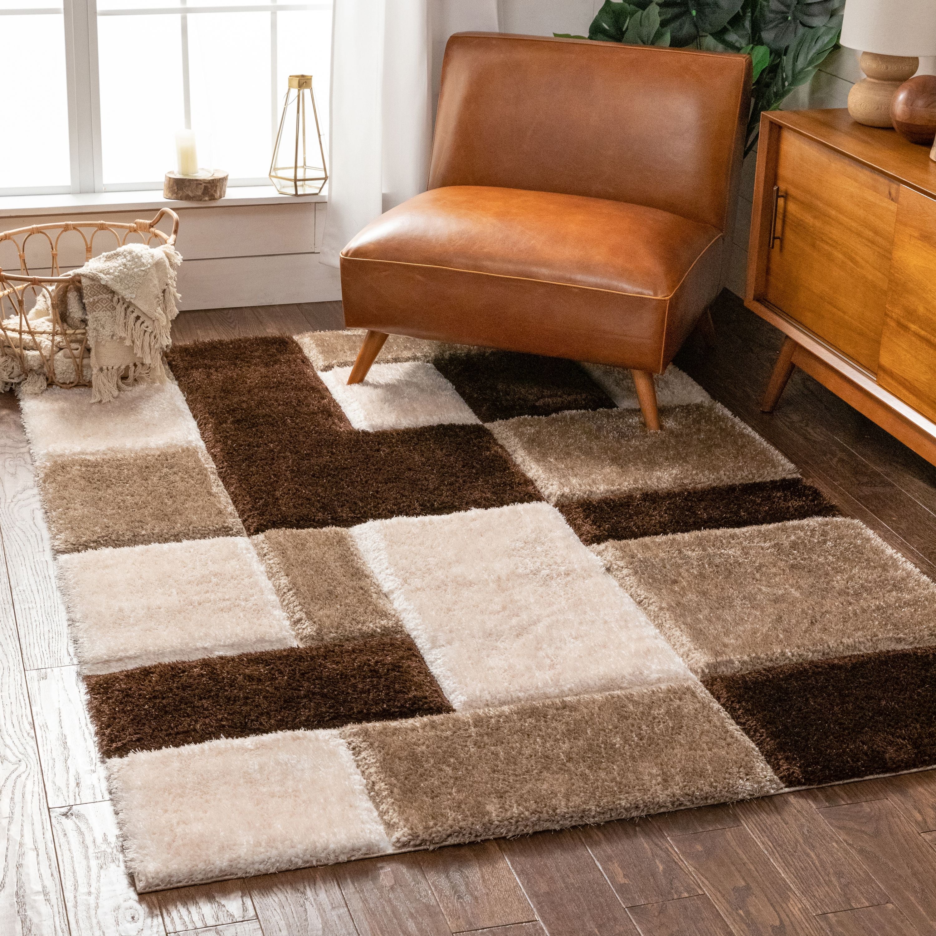 Escondido Brown Modern Geometric 3D Textured Shag Rug