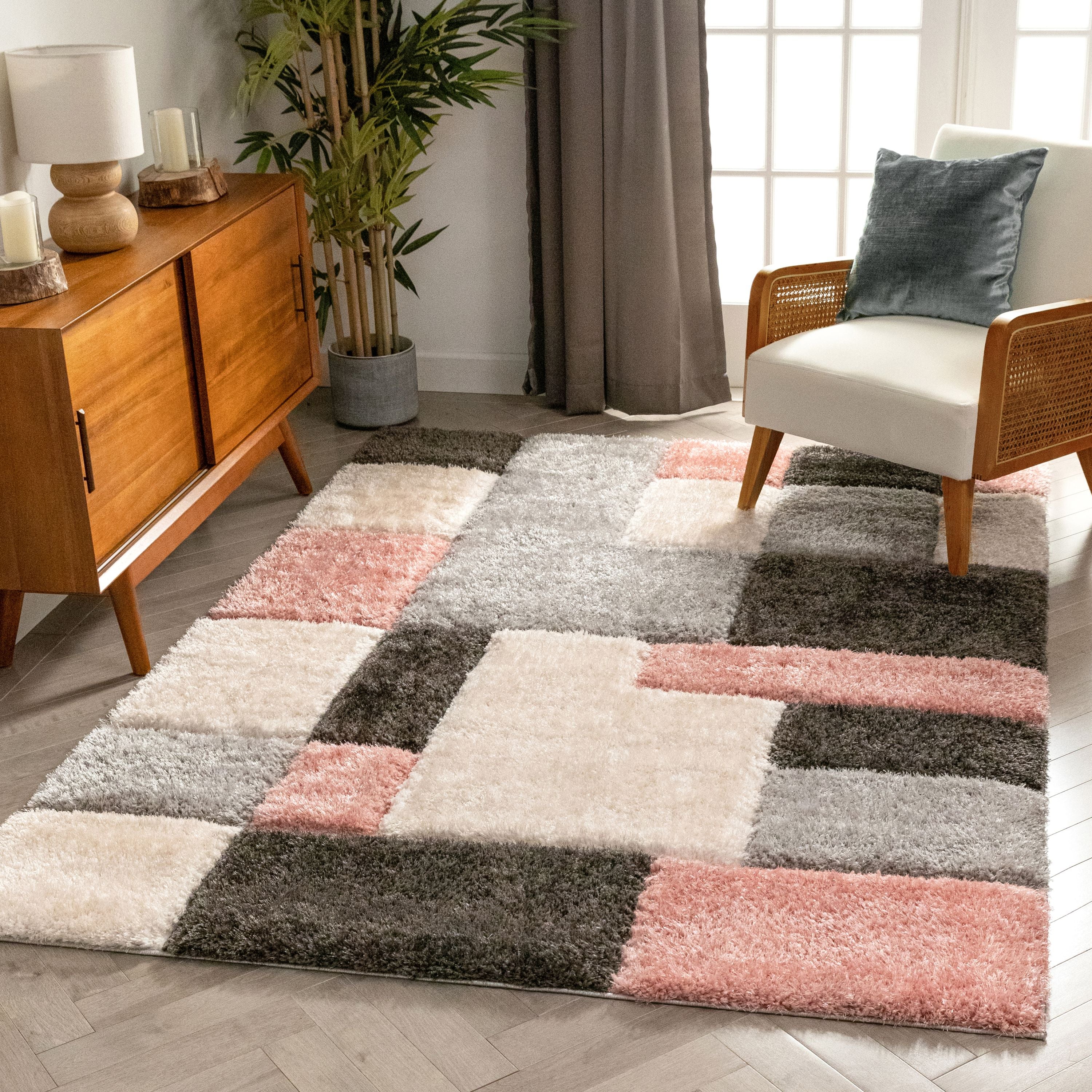 Escondido Blush Modern Geometric 3D Textured Shag Rug