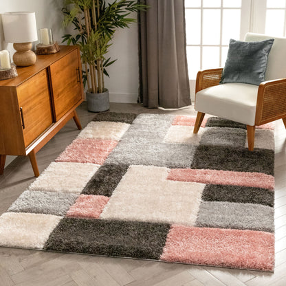 Escondido Blush Modern Geometric 3D Textured Shag Rug