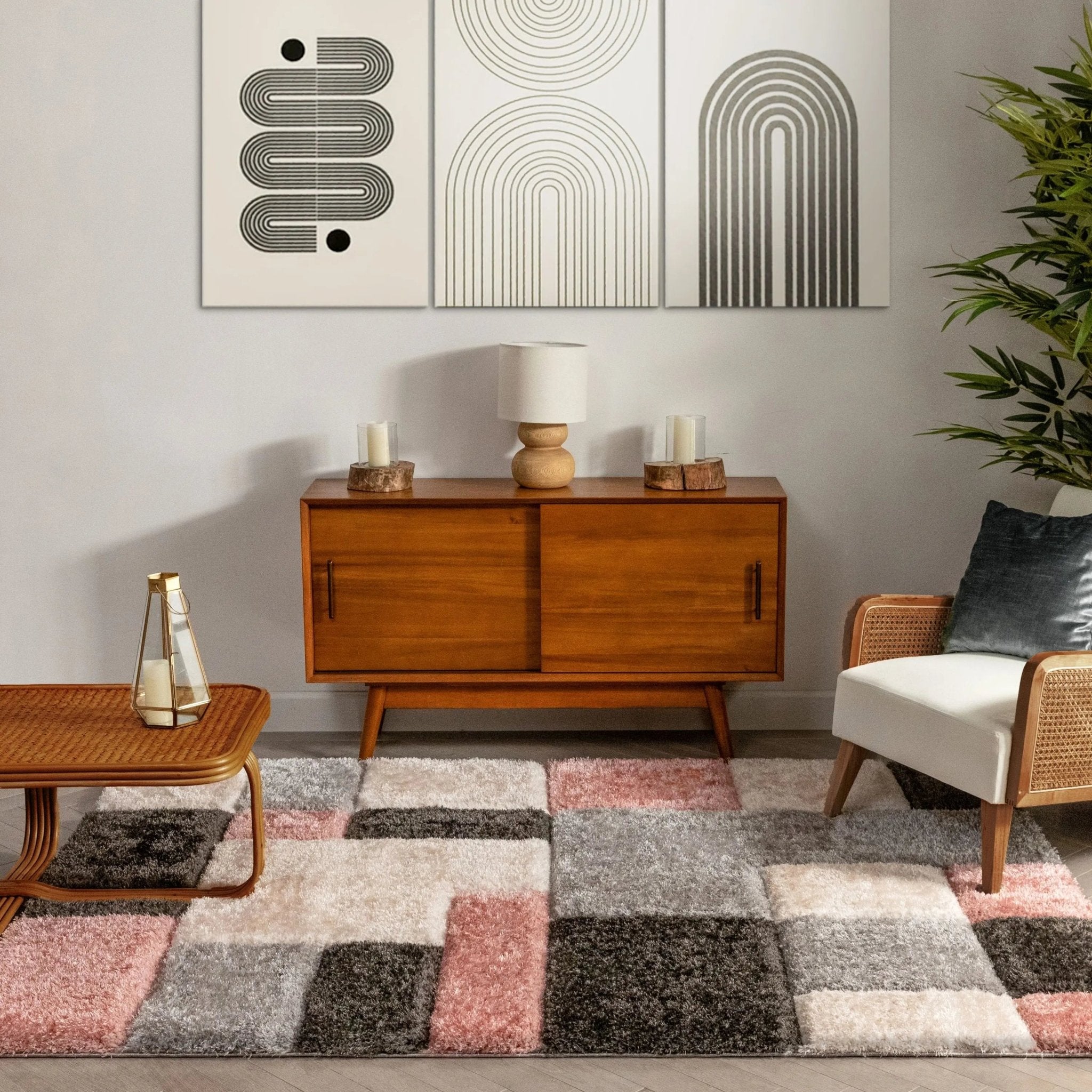 Escondido Blush Modern Geometric 3D Textured Shag Rug Well Woven