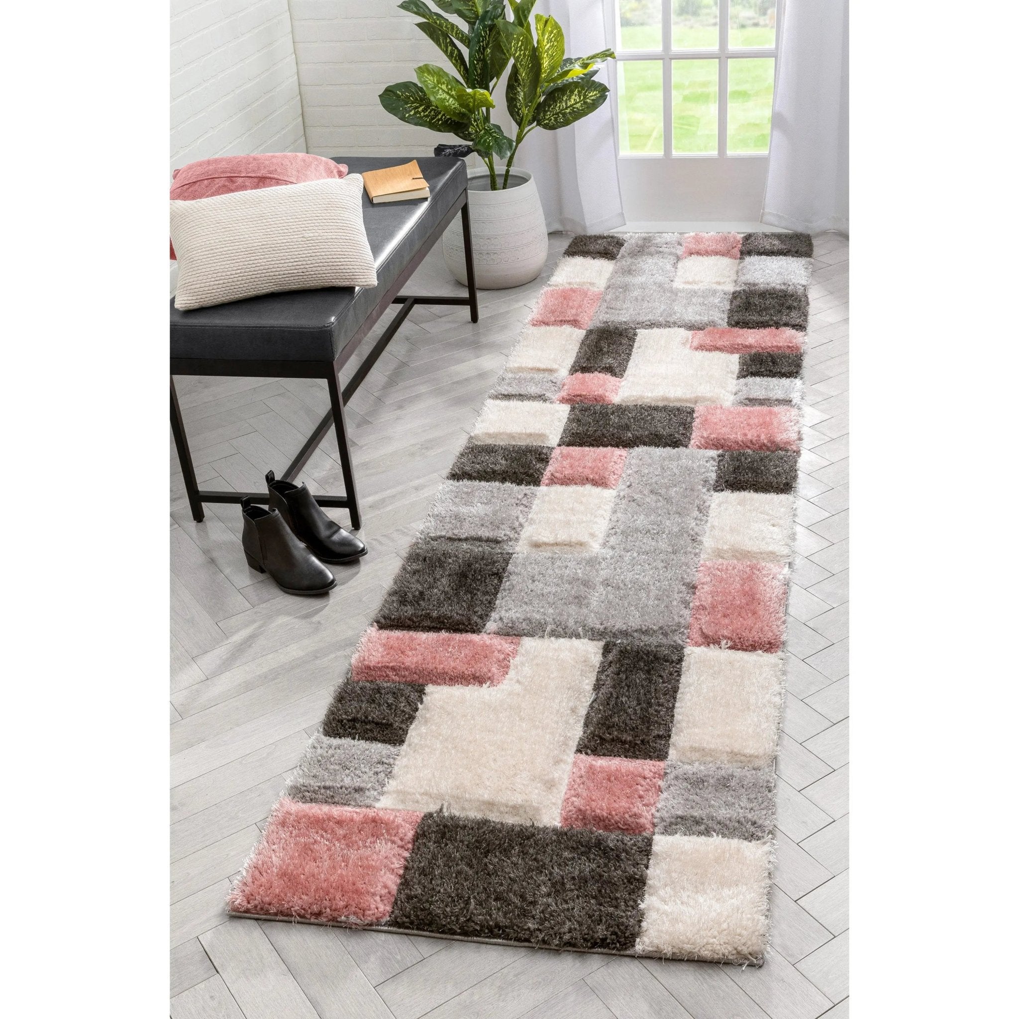 Escondido Blush Modern Geometric 3D Textured Shag Rug Well Woven