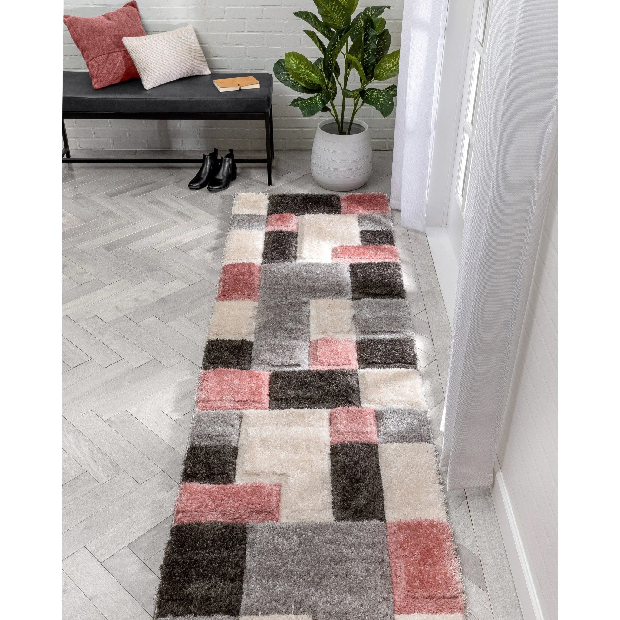 Escondido Blush Modern Geometric 3D Textured Shag Rug Well Woven