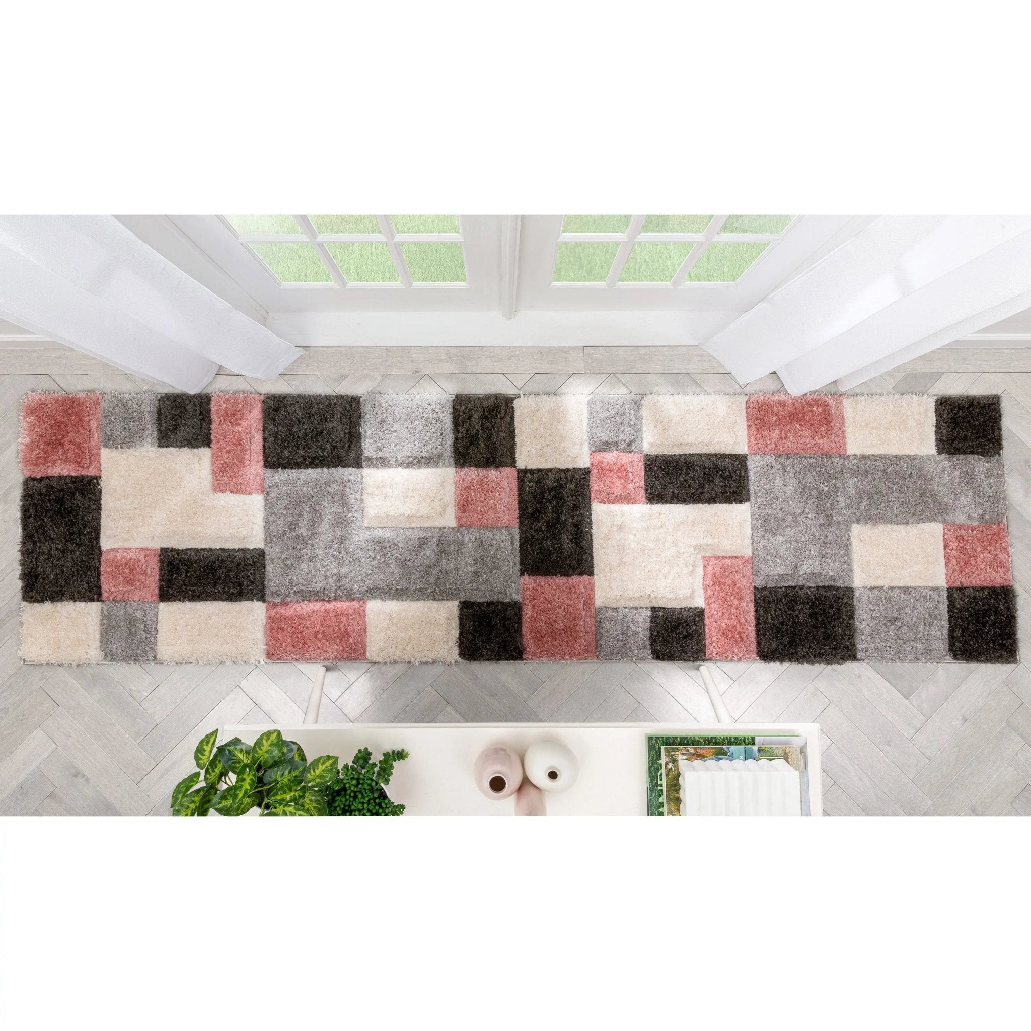 Escondido Blush Modern Geometric 3D Textured Shag Rug Well Woven