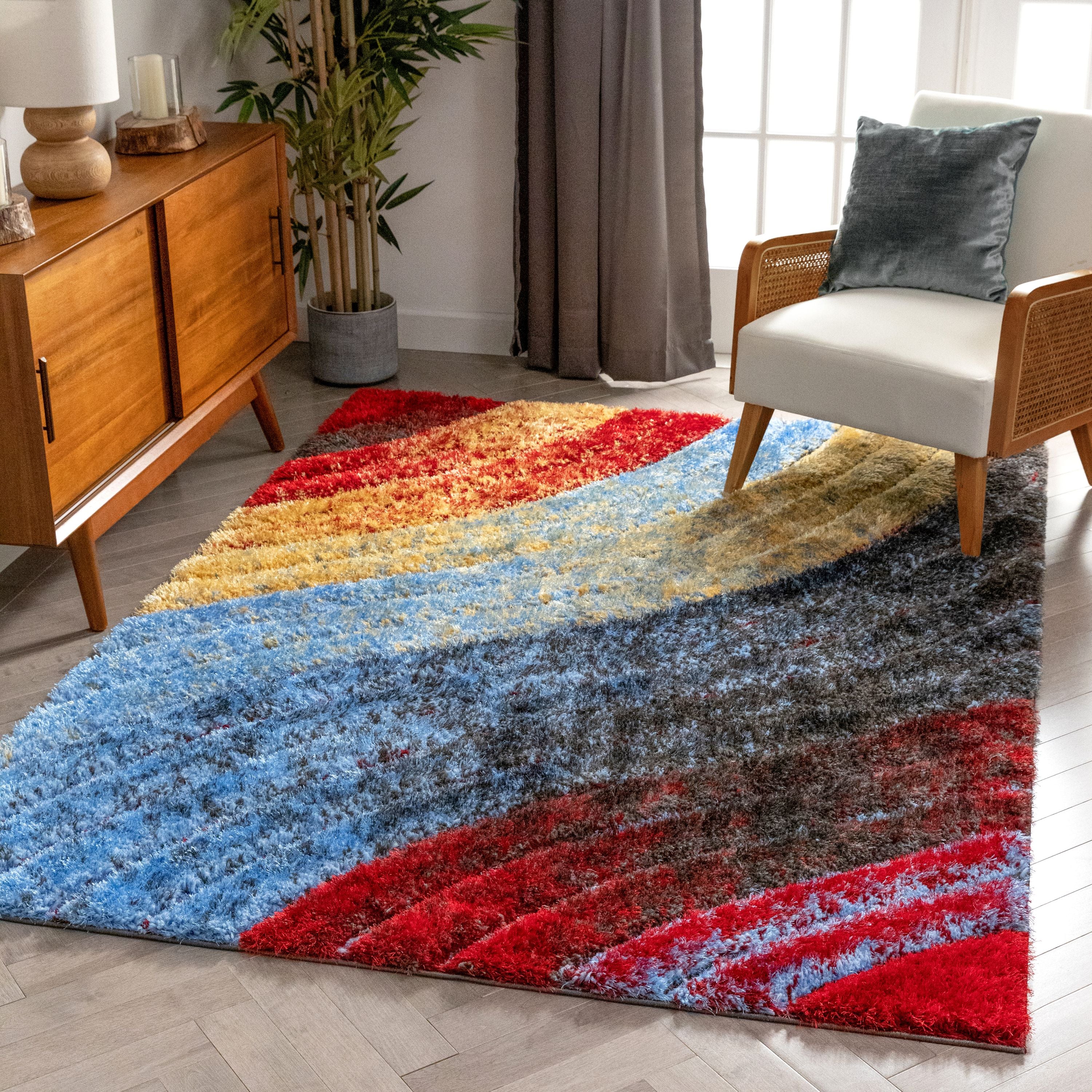 Mojave Red Multi-Color Rainbow Modern 3D Textured Shag Rug